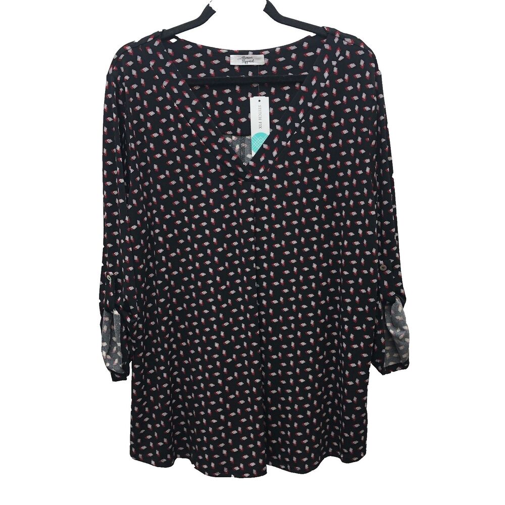 Beacon Apparel Patty Roll Tab Top Womens 2X‎ Red Pattern Dominoes Stitch Fix NWT